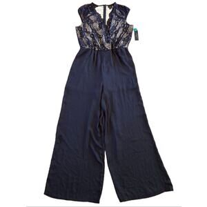 New Worthington Lace VNeck Pants Cap Sleeve Jumpsuit size Large Black